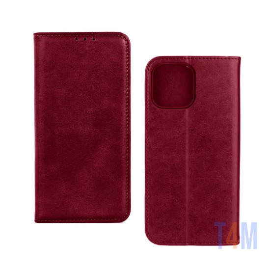 Capa Flip de Couro com Bolso Interno para Apple iPhone 15 Vermelho